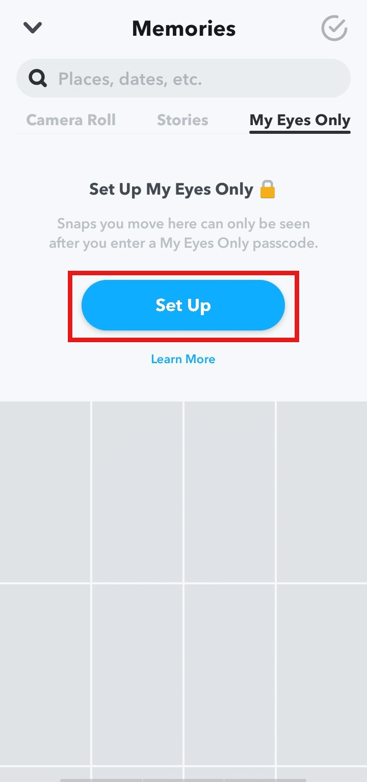 Toque Configurar | Cómo eliminar solo mis ojos en Snapchat