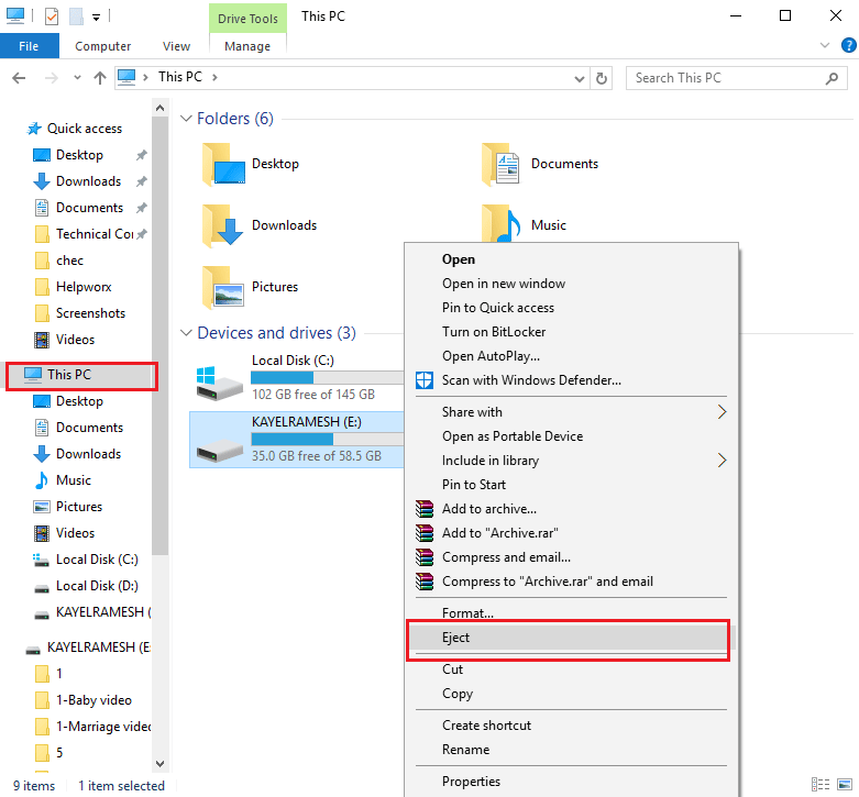 haga clic derecho en el dispositivo USB y haga clic en la opción Expulsar. Solucionar el problema de conexión USB del teléfono Android