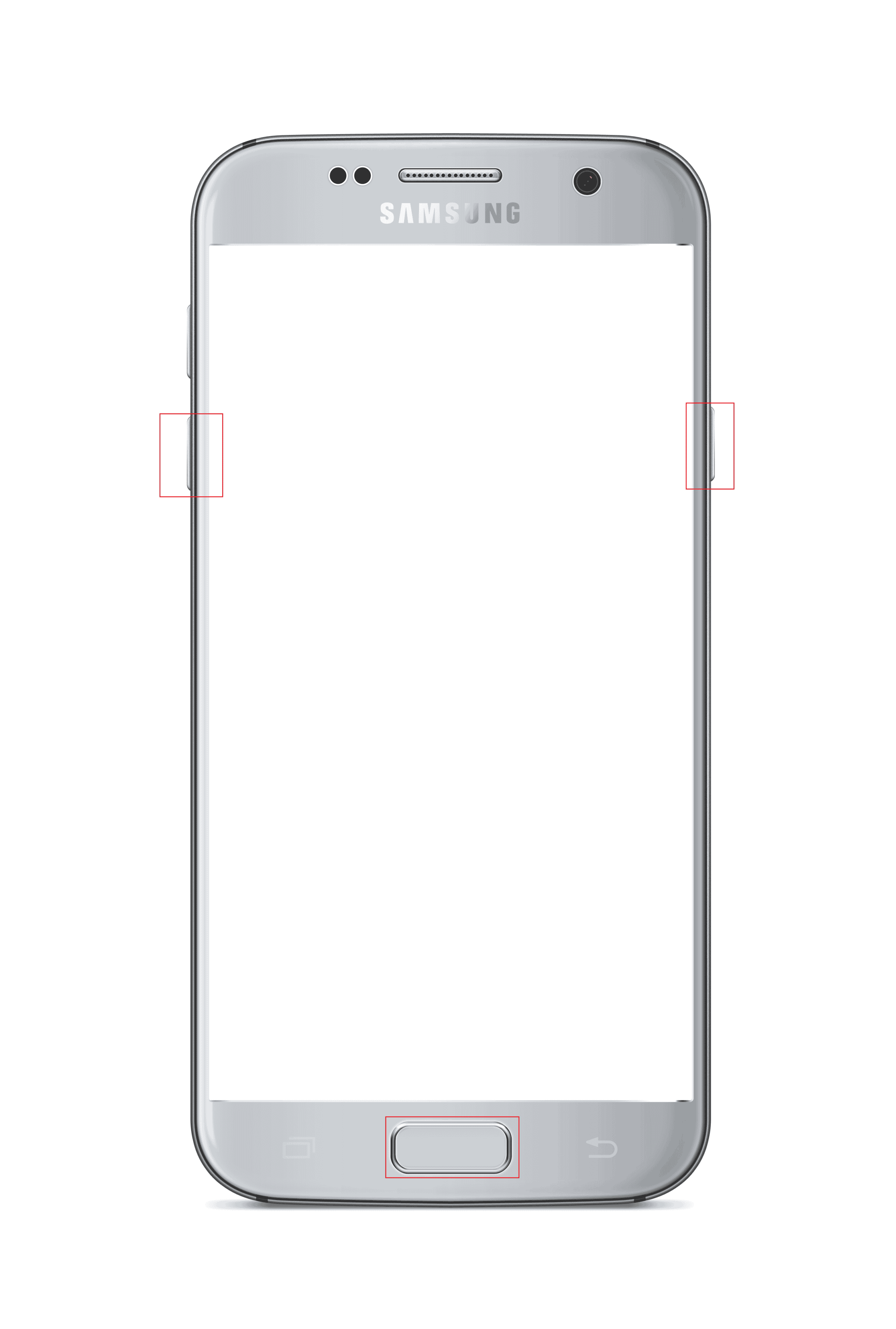 在三星手机中按音量降低主页和电源按钮。修复 Android USB 文件传输在 Windows 10 中不起作用