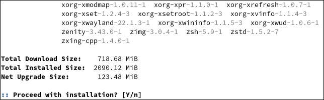 Invite "Poursuivre l'installation O/n"