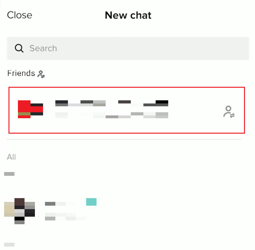 Tippen Sie in der Liste auf das gewünschte TikTok-Profil, um den Chat-Bildschirm zu öffnen
