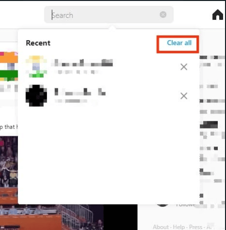 通過單擊清除所有選項清除您的 Instagram 搜索歷史記錄