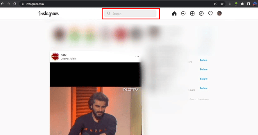 Haga clic en la barra de búsqueda. Cómo eliminar tu actividad en Instagram