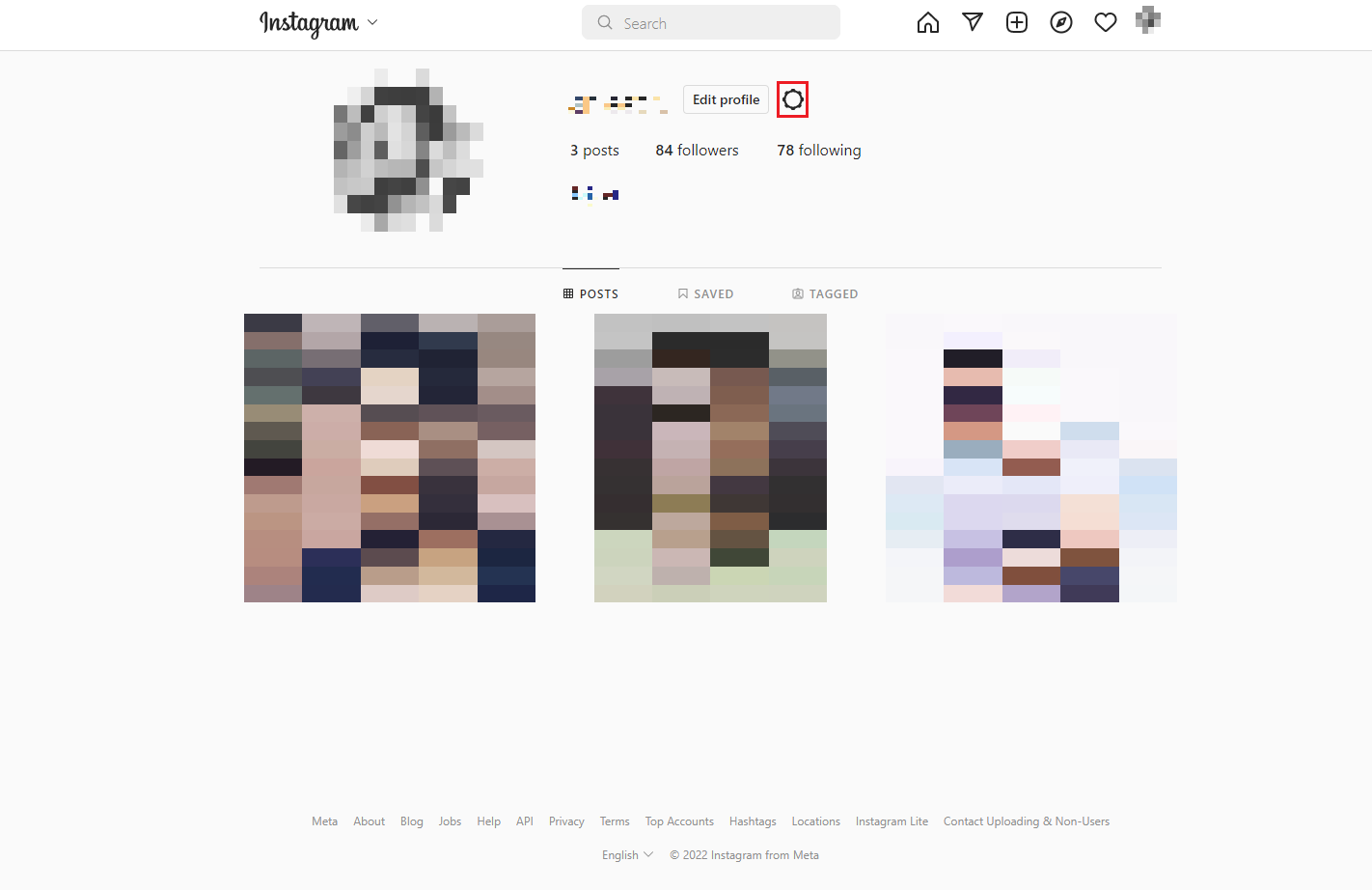 klik ikon roda gigi di halaman desktop profil instagram