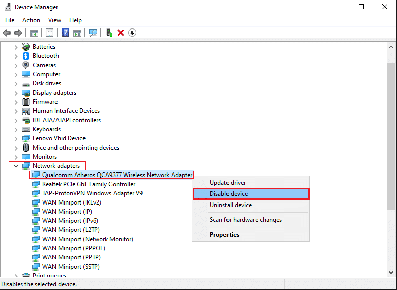 Fare clic con il pulsante destro del mouse sul driver di rete e selezionare Abilita dispositivo