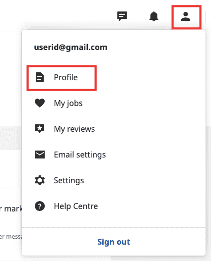 haga clic en el icono de usuario y luego haga clic en el perfil. Cómo eliminar una cuenta de Indeed de forma permanente