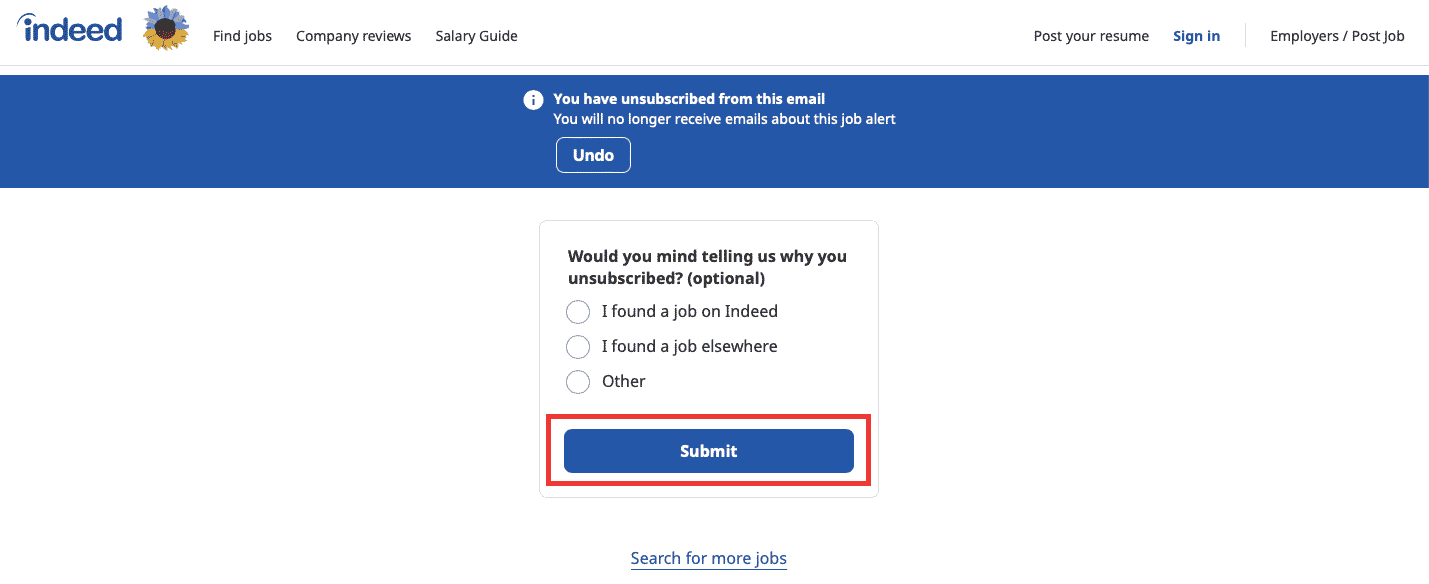 haga clic en enviar. Cómo eliminar una cuenta de Indeed de forma permanente