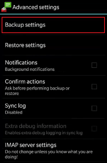 Toque em Configurações avançadas - Configurações de backup | recuperar registro de chamadas no Android