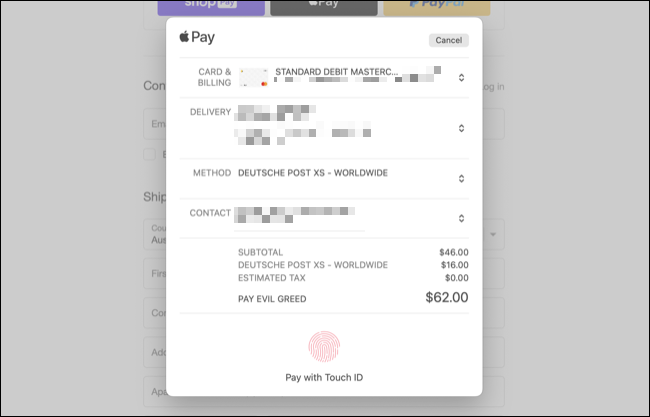 Mac 版 Safari 中的 Apple Pay