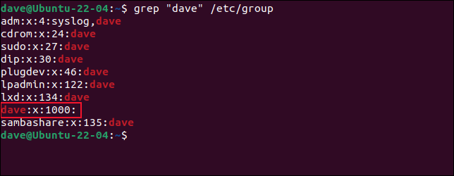 Lista de grupuri la care utilizatorul dave este membru