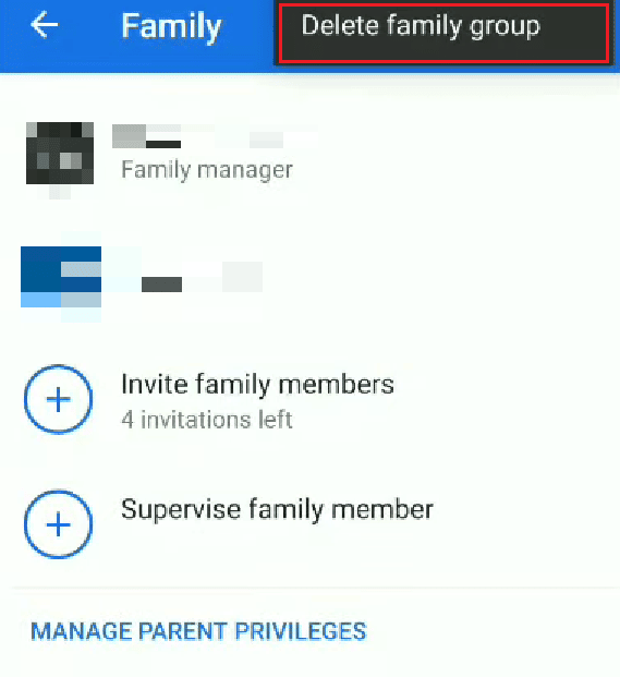 Tocca Elimina gruppo famiglia