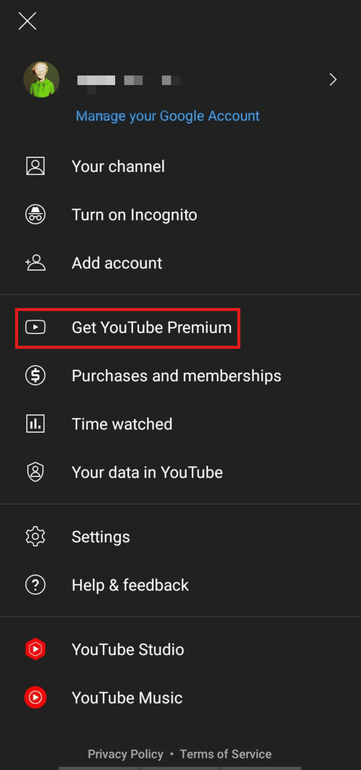 Toca Obtener YouTube Premium.