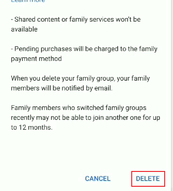 Desliza hacia abajo y toca ELIMINAR | ¿Qué es el Plan familiar en YouTube Premium? | abandonar el grupo familiar de Google