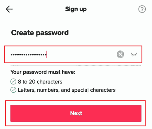 Crea password e tocca Avanti