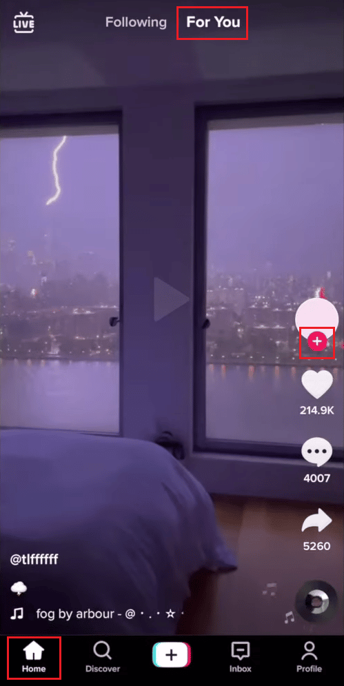 Scheda TikTok Home - Feed per te - profilo desiderato - + icona - Segui | 2 account TikTok sullo stesso dispositivo