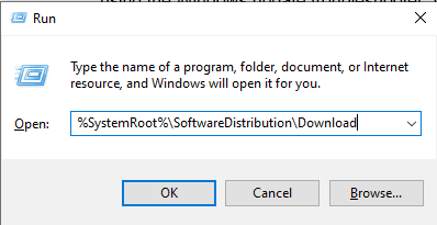 실행 프롬프트에 SystemRoot SoftwareDistribution Download를 입력합니다.