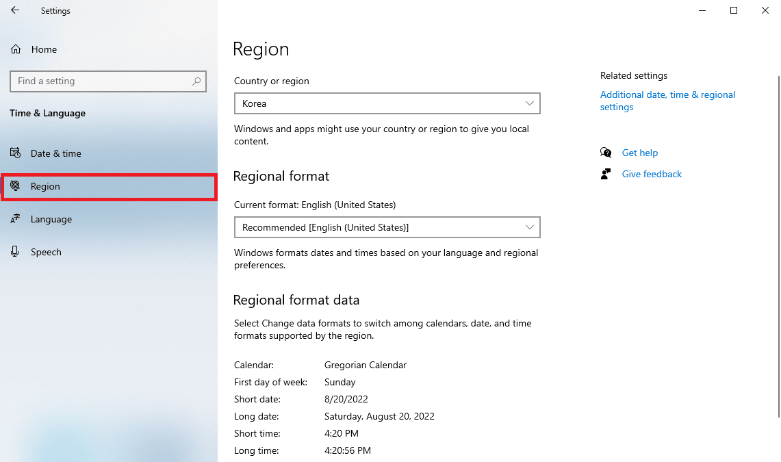 klicken Sie auf Region