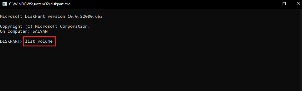 list volume Befehl. Beheben Sie das Problem mit dem Startgerät in Windows 10