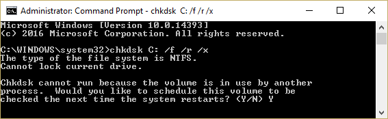 รันคำสั่งตรวจสอบดิสก์ chkdsk