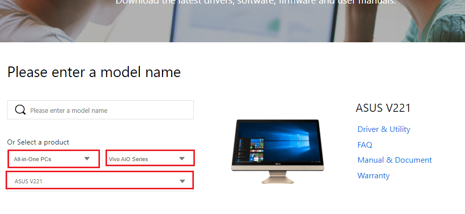 Pagina di download del driver Asus. Correggi l'errore Alps SetMouseMonitor in Windows 10