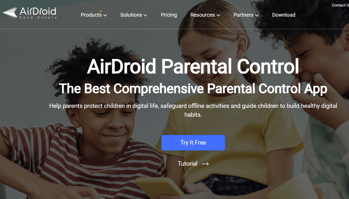 Pagina iniziale del sito Web di AirDroid Parental Control