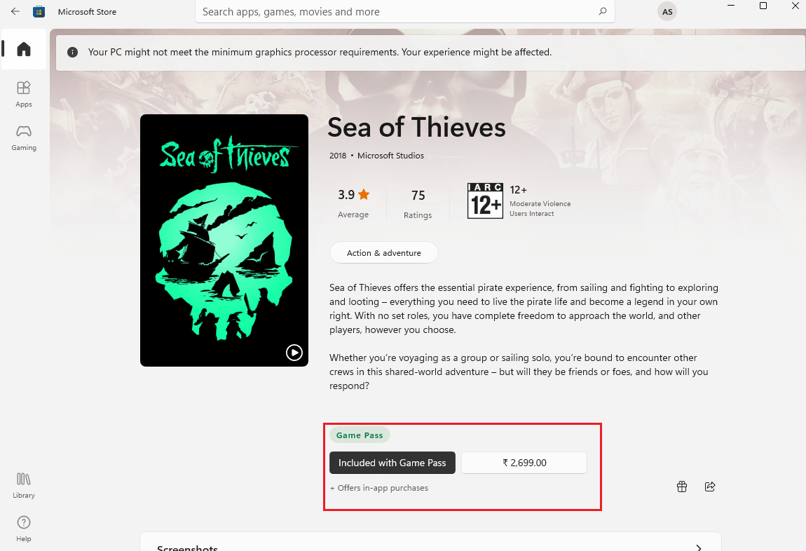 instalar Sea of ​​thieves desde Microsoft Store