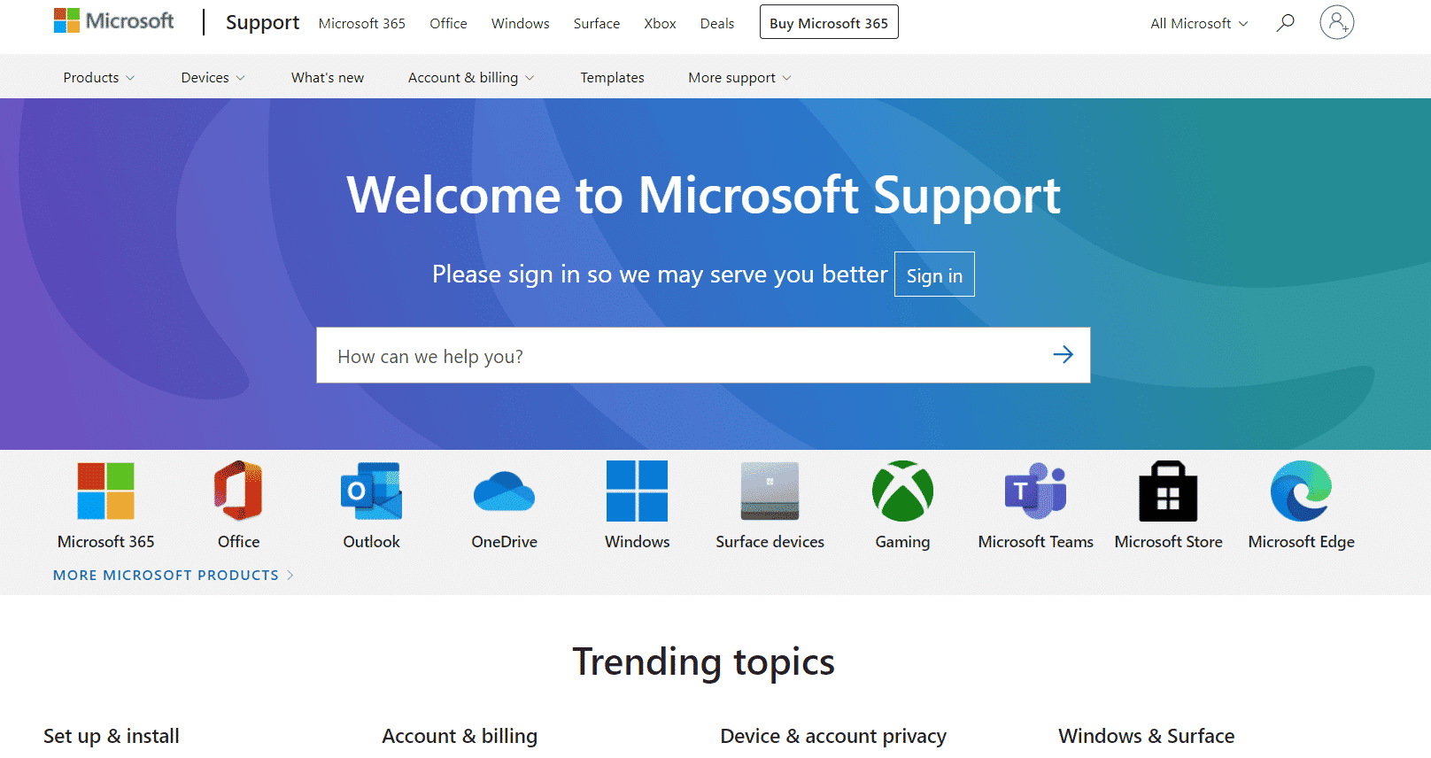 Microsoft-Supportseite