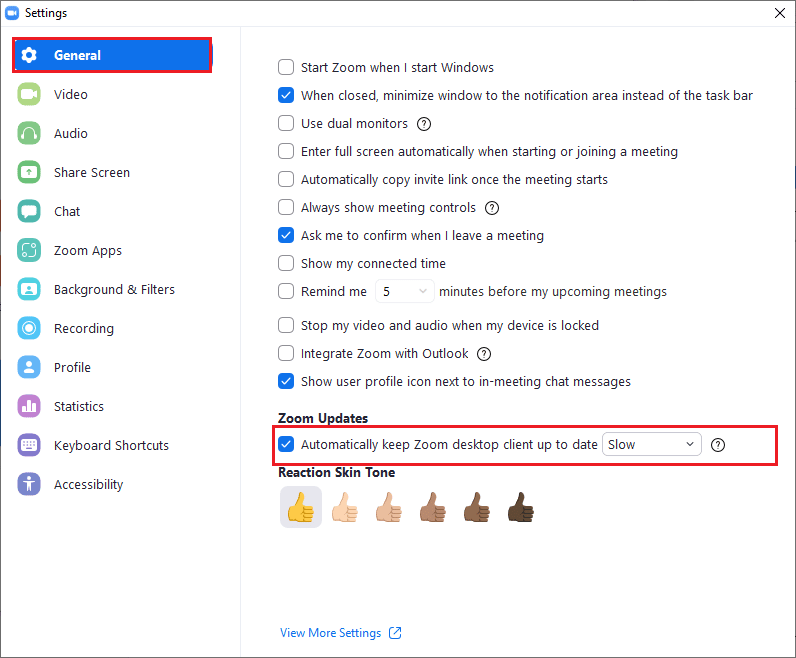 Puoi anche abilitare gli aggiornamenti automatici di Zoom selezionando l'opzione Mantieni aggiornato automaticamente il client desktop Zoom. Correggi l'errore di zoom 1132 in Windows 10