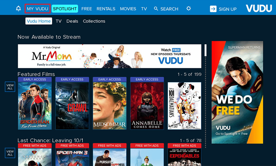 Choisissez l'option Mon Vudu dans le coin supérieur gauche | Frais mensuels Vudu