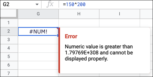 ข้อผิดพลาด NUM รายการใน Google ชีต