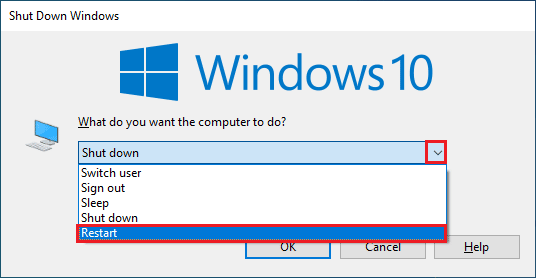 Wählen Sie die Option Neustart. Beheben Sie den Microsoft-Fehler 0x80070032 in Windows 10