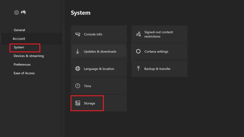 sélectionnez le paramètre de stockage. Correction du code d'erreur Xbox Live 80072ef3