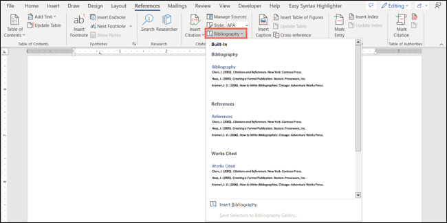 Bibliographietypen in Word