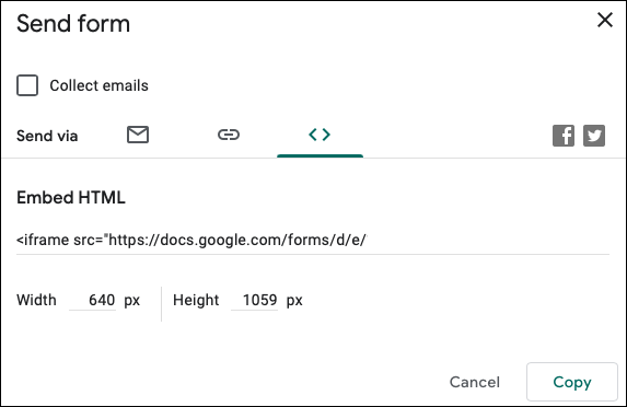 Options de partage de Google Forms