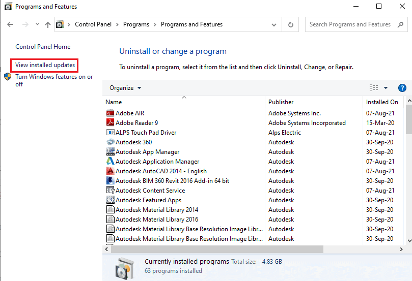 Kliknij opcję Wyświetl zainstalowane aktualizacje. Napraw błąd implementacji MOM w systemie Windows 10