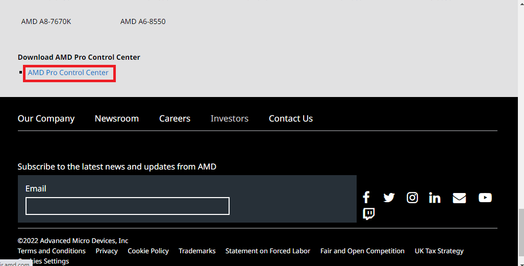 AMD Pro Control Center の公式 Web サイトを開き、AMD Pro Control Center リンクをクリックします。 Windows 10 での MOM 実装エラーの修正