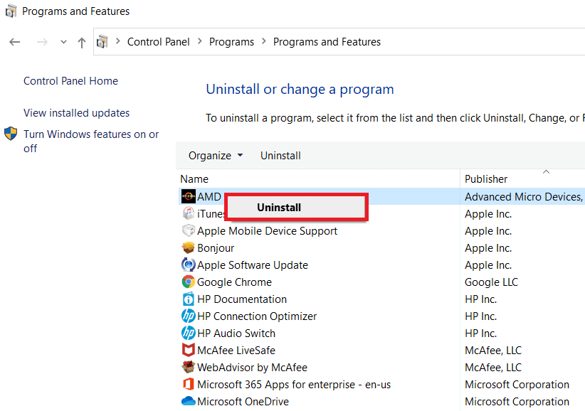 Selecione AMD Catalyst Control Center e selecione Desinstalar. Corrigir erro de implementação do MOM no Windows 10