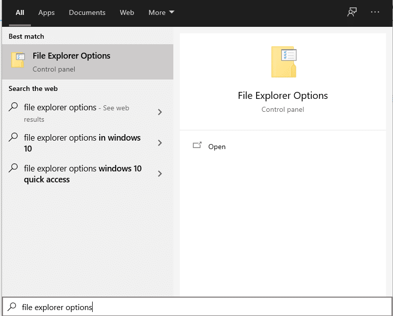 ouvrir les options de l'explorateur de fichiers