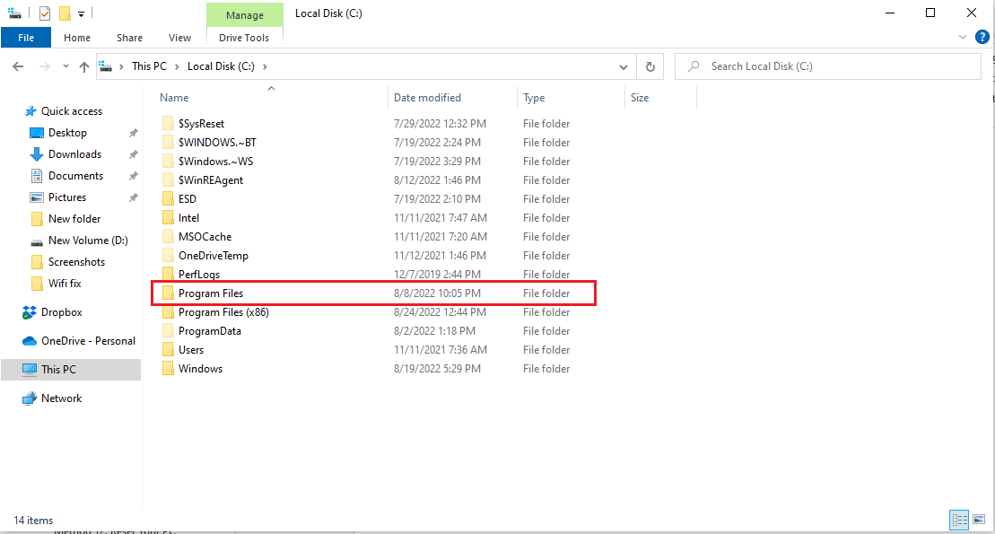 ดับเบิลคลิกที่ C Drive และเปิดโฟลเดอร์ Program Files