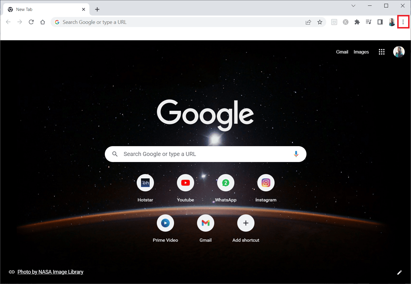 Abra o Google Chrome e clique nos três pontos verticais. Corrigir o código de erro 130 Falha ao carregar o erro desconhecido da página da Web