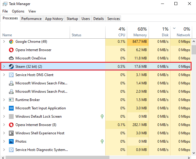 คลิกขวาที่กระบวนการ Steam แก้ไขข้อผิดพลาดรหัส 130 ไม่สามารถโหลดหน้าเว็บที่ไม่รู้จักข้อผิดพลาด