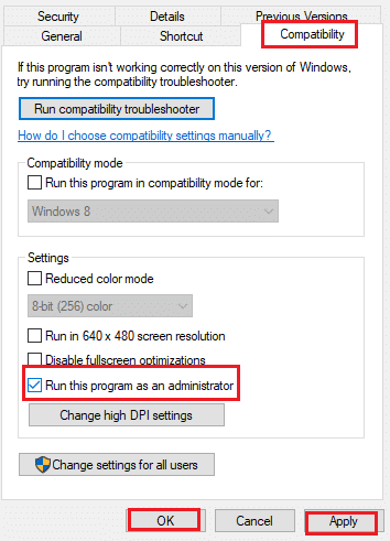 ejecute este programa como administrador en la pestaña de compatibilidad. Solucionar el error 10002 de Star Citizen en Windows 10