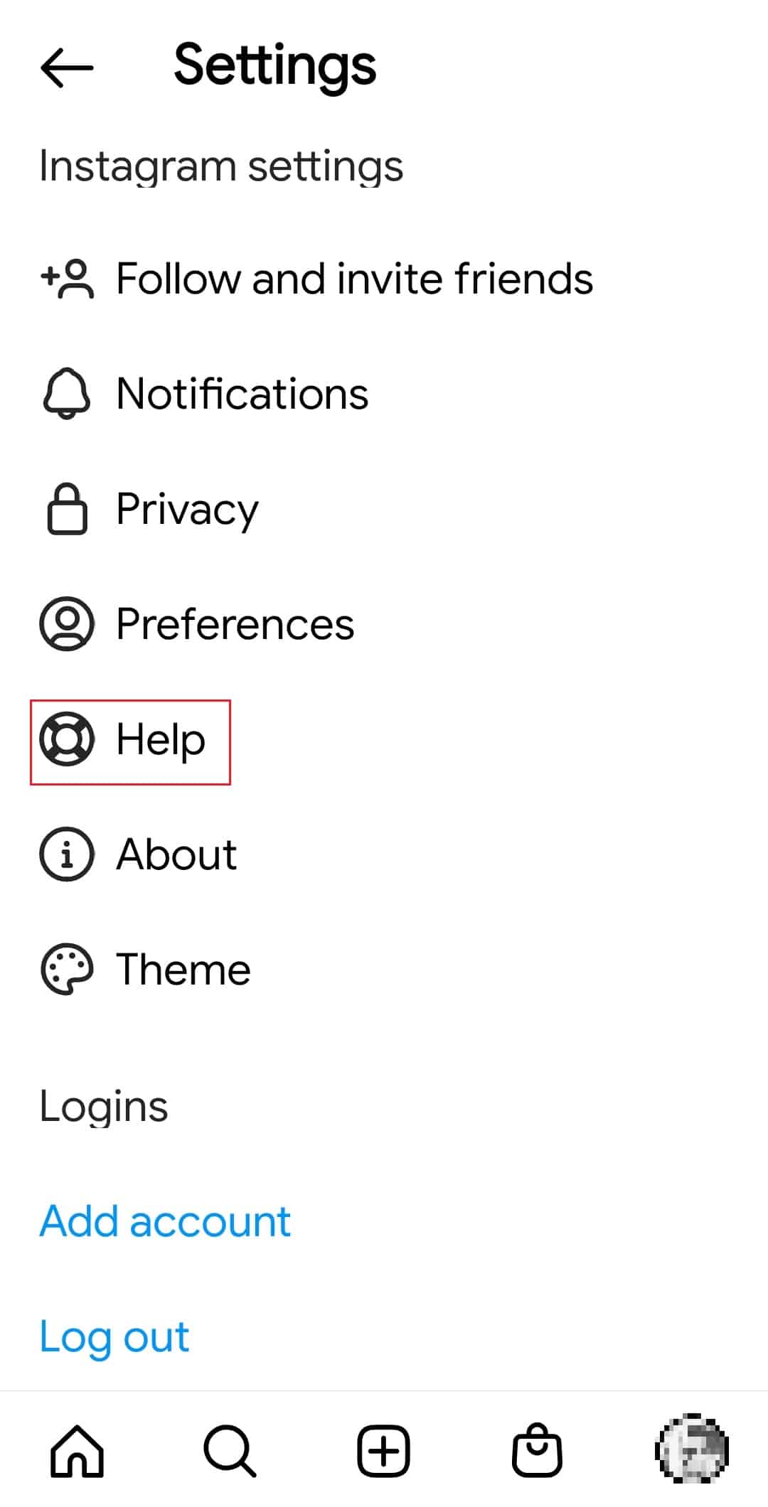 แตะที่ตัวเลือก Help ในการตั้งค่า Instagram วิธีตรวจสอบหากบังเอิญรายงานใครบางคนบน Instagram