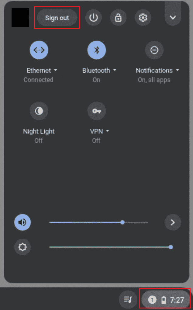 Abra el menú Configuración rápida y haga clic en Cerrar sesión