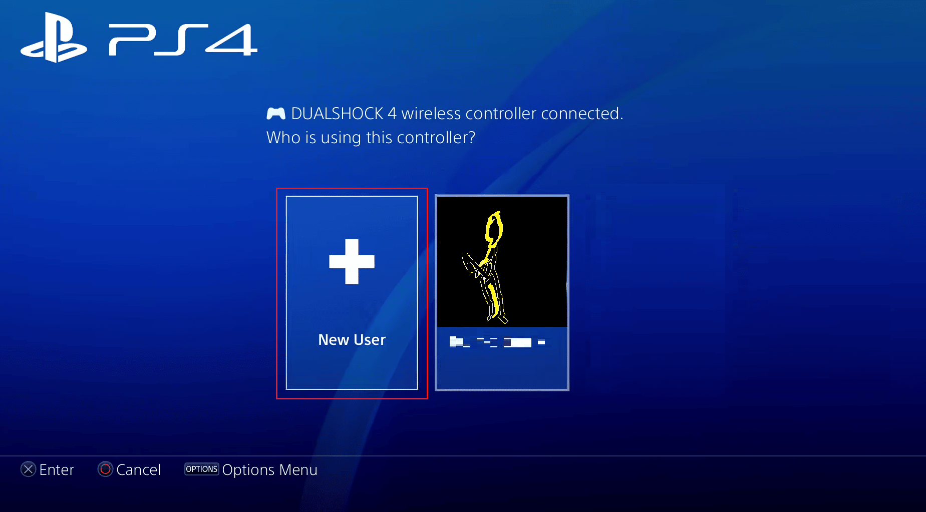 tekan opsi Pengguna Baru | tambahkan akun PSN lain ke PS4