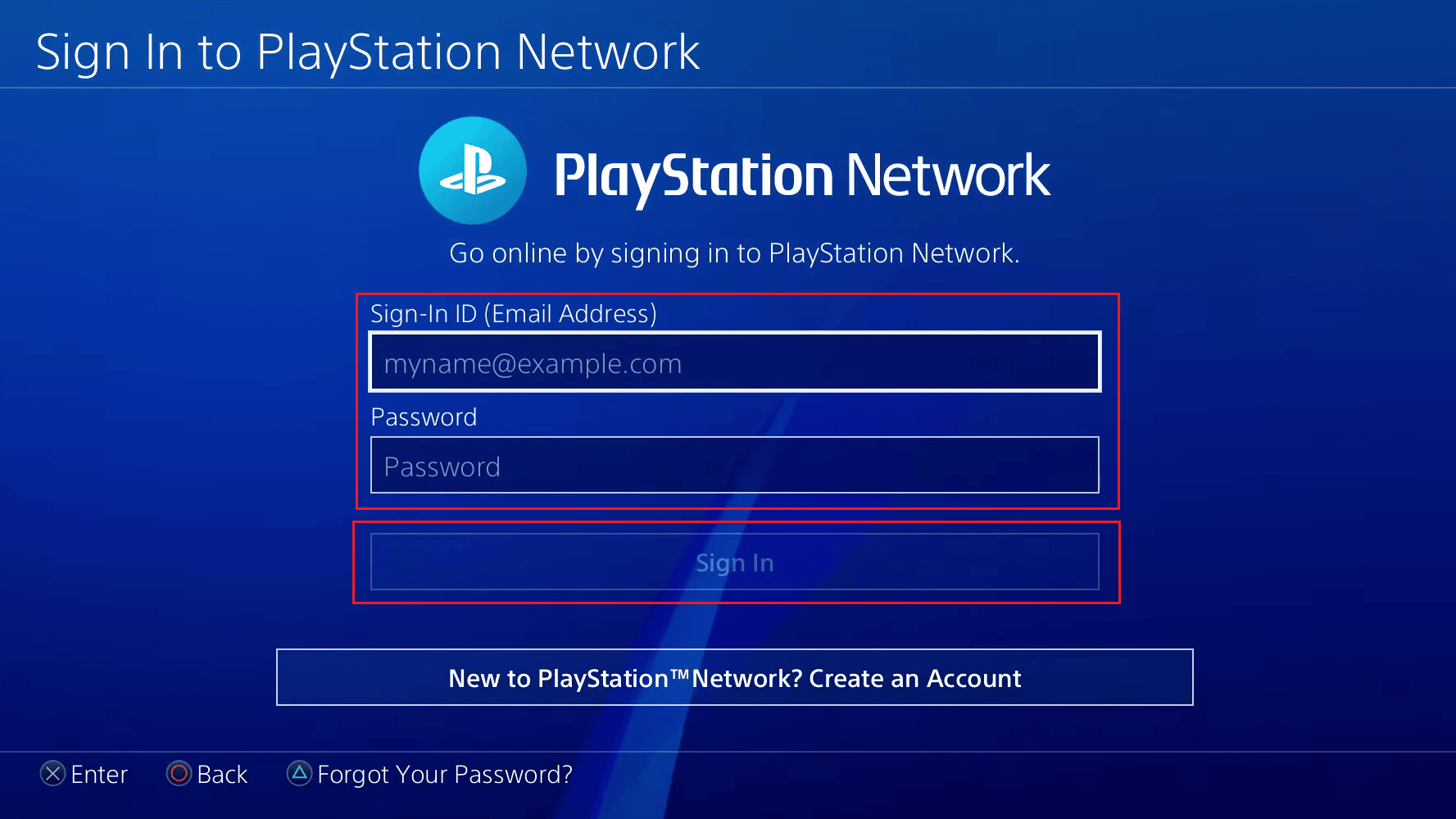 Entrez votre identifiant de connexion (adresse e-mail) et votre mot de passe et sélectionnez Connexion | ajouter un autre compte PSN à PS4