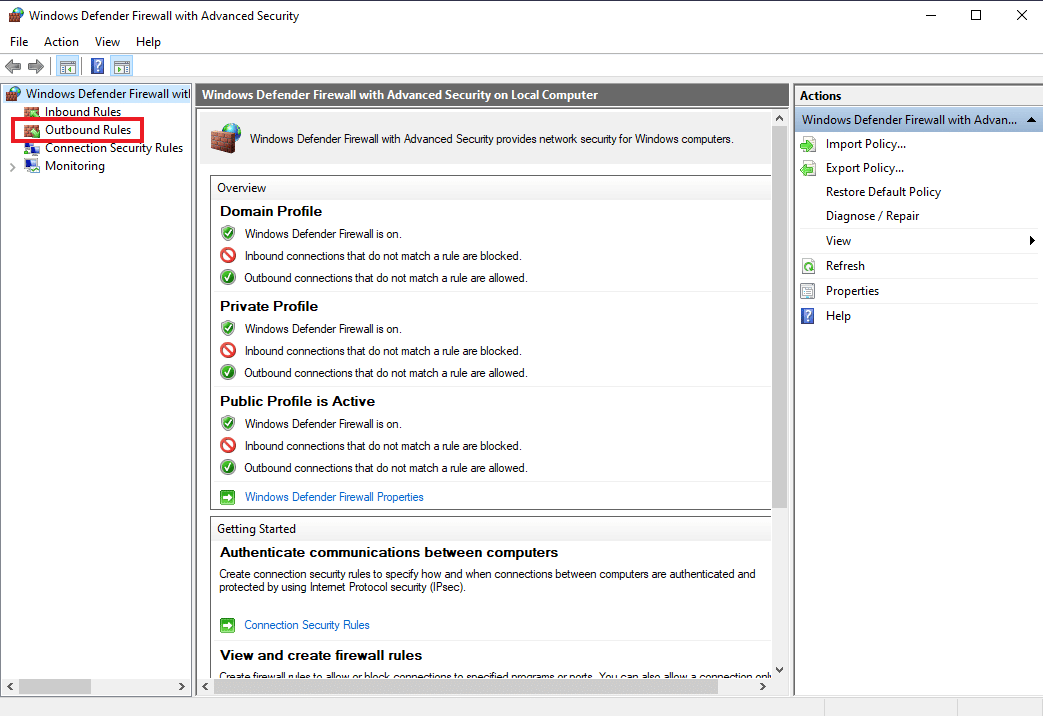 Clique em Regras de saída | Como adicionar regra de firewall do Windows