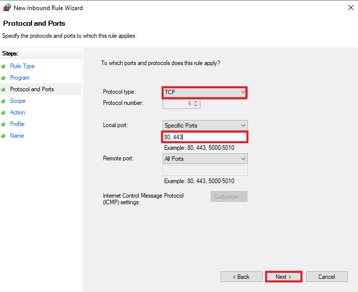 Sélectionnez Type de protocole, Port local et cliquez sur Suivant | Comment ajouter une règle de pare-feu Windows