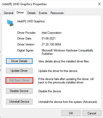 Reverter driver. Corrigir o erro WOW51900309 no Windows 10