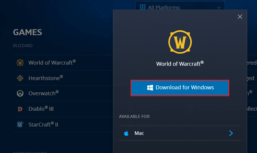 visite o site oficial da Blizzard para baixar World of Warcraft. Corrigir o erro WOW51900309 no Windows 10